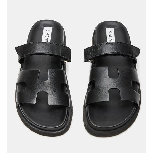 Steve Madden Mayven Black Leather H Cutout Flatform Slide Sandals SZ 7.5